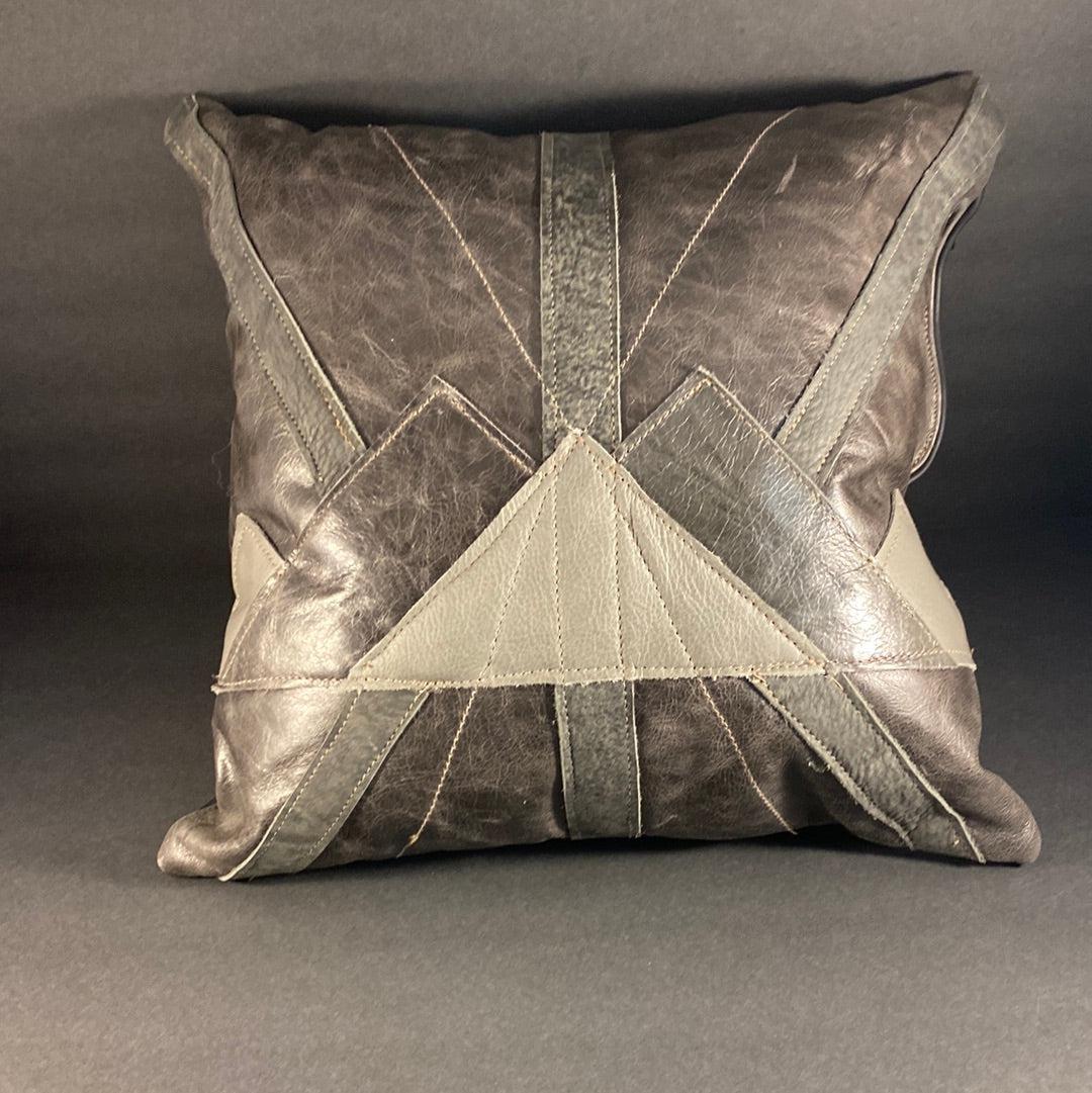 Leather Gray Triad Line Throw pillow